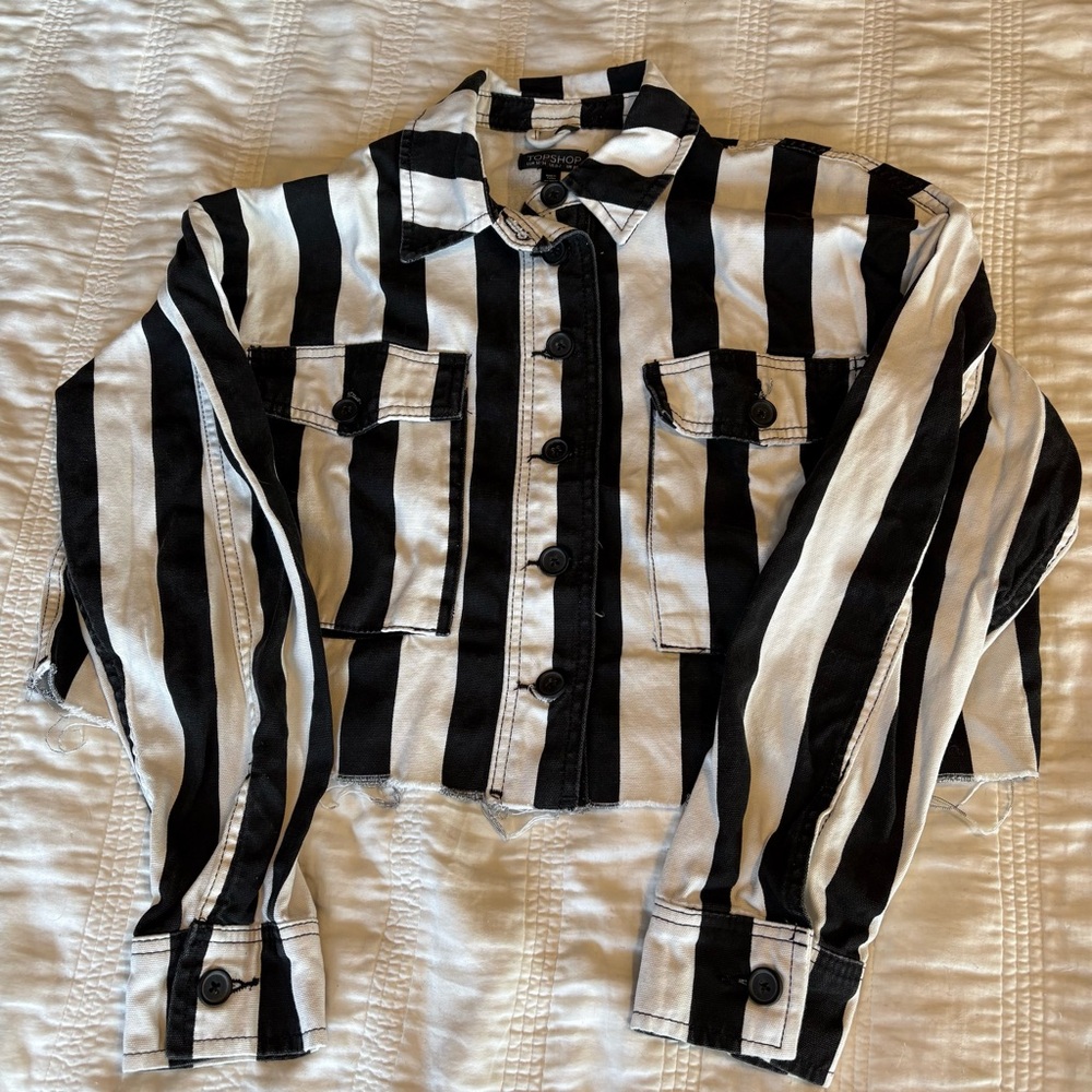Topshop Black and White Striped Jean Jacket